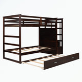 Hardwood Twin Over Twin Bunk Bed with Trundle and Staircase