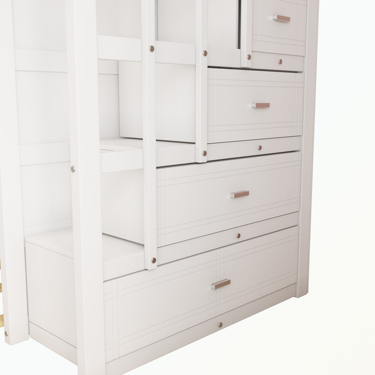 Hardwood Twin Over Twin Bunk Bed with Trundle and Staircase