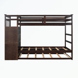 Hardwood Twin Over Twin Bunk Bed with Trundle and Staircase