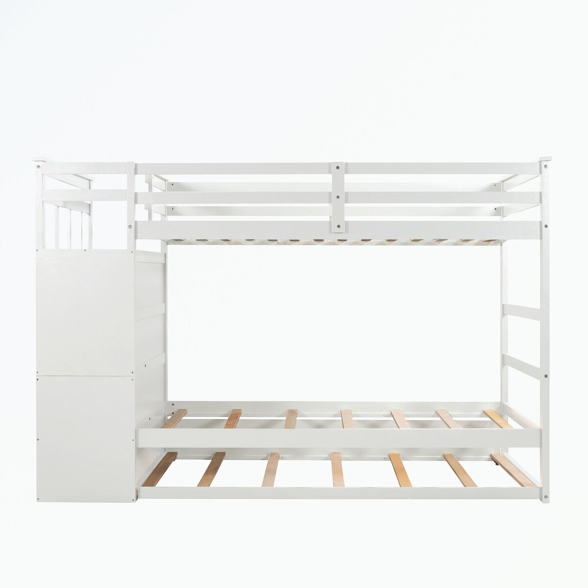 Hardwood Twin Over Twin Bunk Bed with Trundle and Staircase