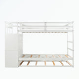 Hardwood Twin Over Twin Bunk Bed with Trundle and Staircase