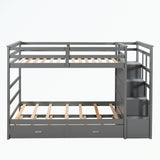Hardwood Twin Over Twin Bunk Bed with Trundle and Staircase