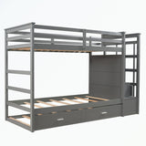Hardwood Twin Over Twin Bunk Bed with Trundle and Staircase