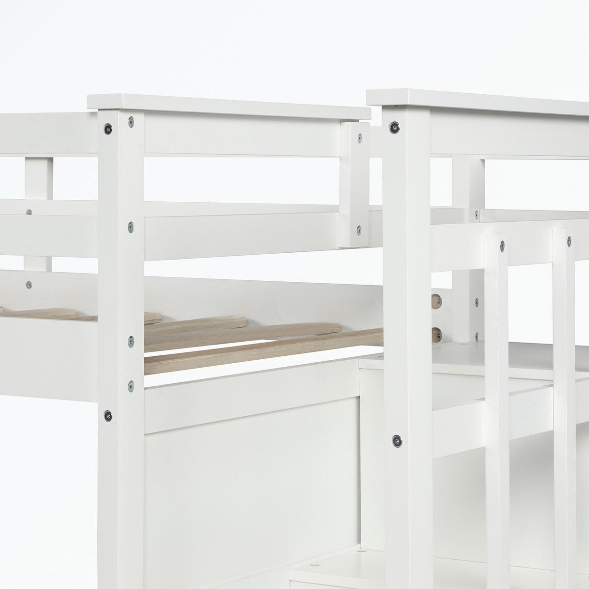 Hardwood Twin Over Twin Bunk Bed with Trundle and Staircase