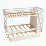 Hardwood Twin Over Twin Bunk Bed with Trundle and Staircase
