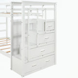 Hardwood Twin Over Twin Bunk Bed with Trundle and Staircase