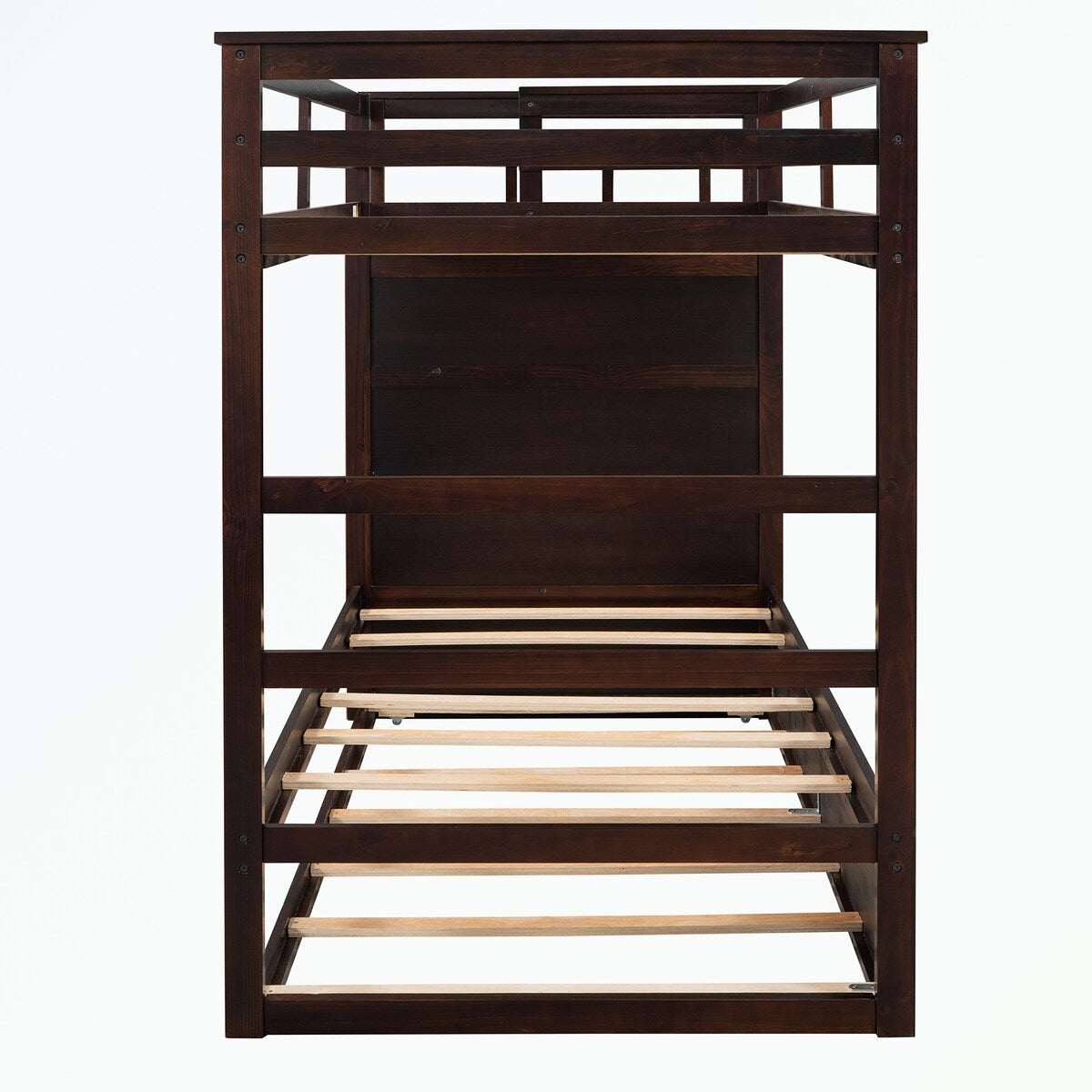 Hardwood Twin Over Twin Bunk Bed with Trundle and Staircase