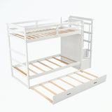 Hardwood Twin Over Twin Bunk Bed with Trundle and Staircase