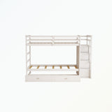 Hardwood Twin Over Twin Bunk Bed with Trundle and Staircase