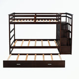 Hardwood Twin Over Twin Bunk Bed with Trundle and Staircase