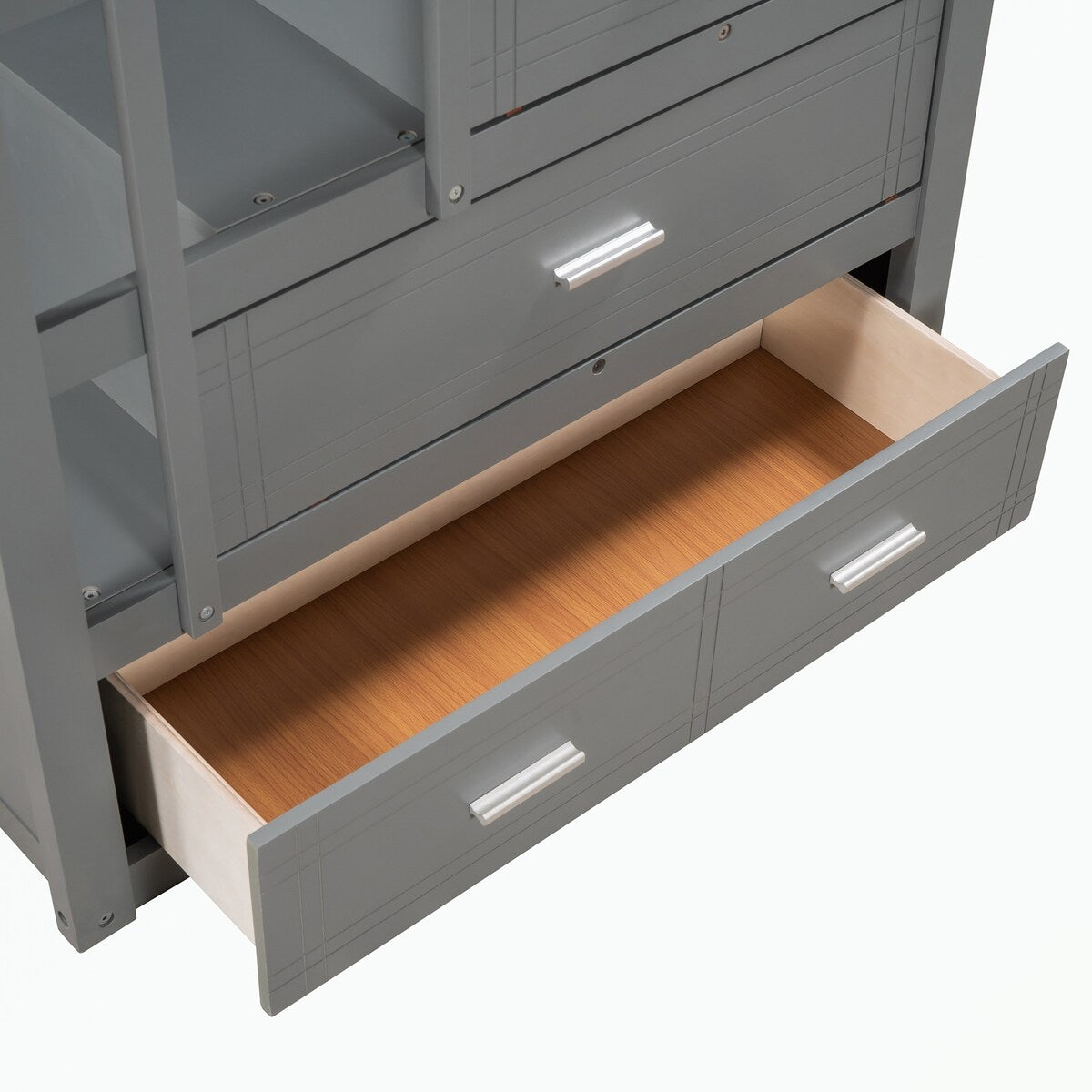 Hardwood Twin Over Twin Bunk Bed with Trundle and Staircase