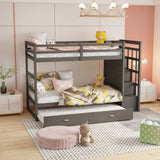 Hardwood Twin Over Twin Bunk Bed with Trundle and Staircase