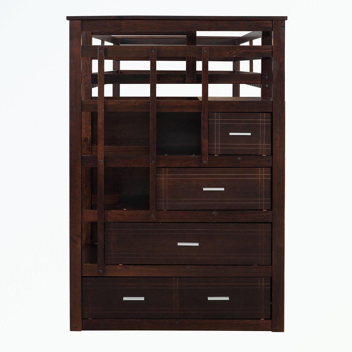 Hardwood Twin Over Twin Bunk Bed with Trundle and Staircase