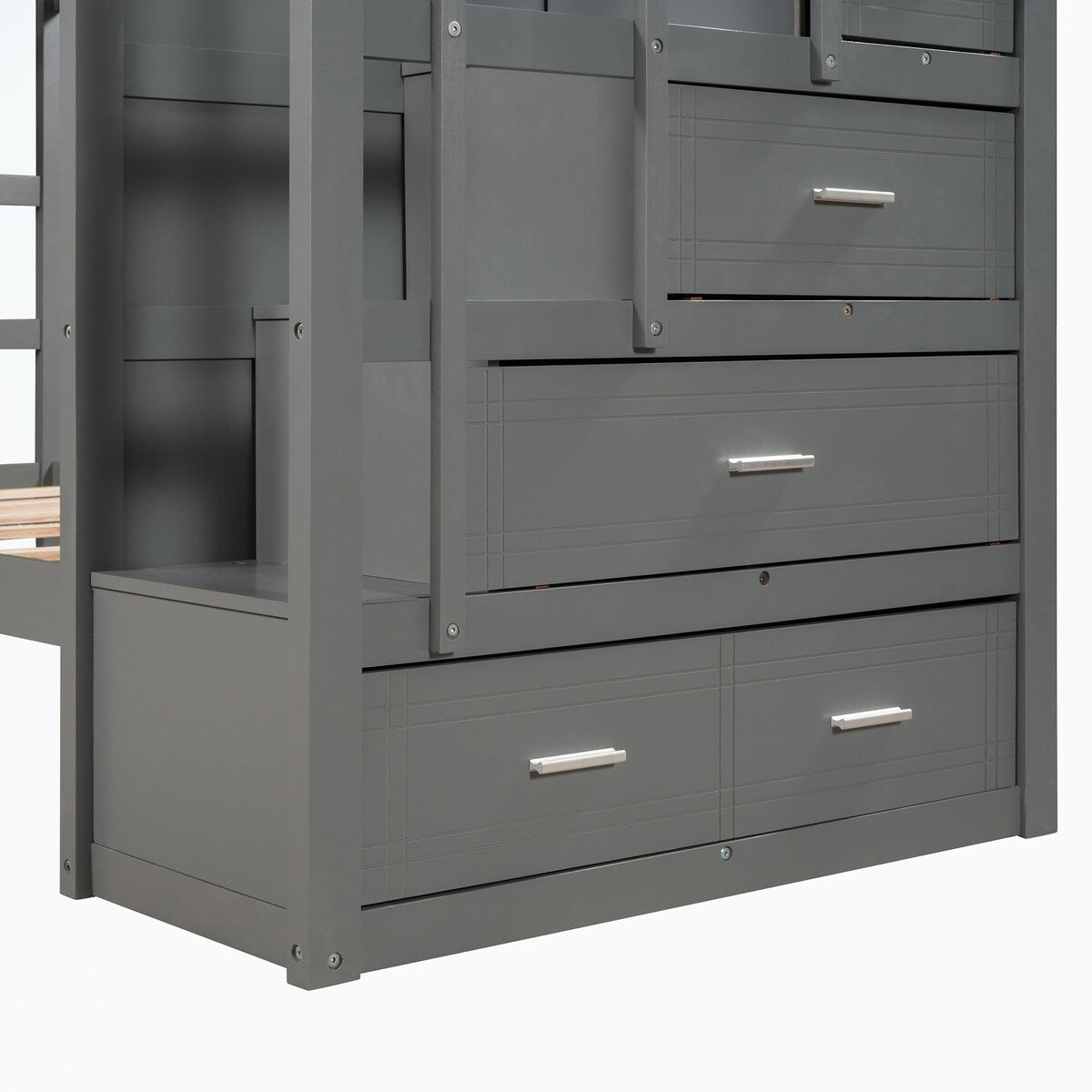 Hardwood Twin Over Twin Bunk Bed with Trundle and Staircase