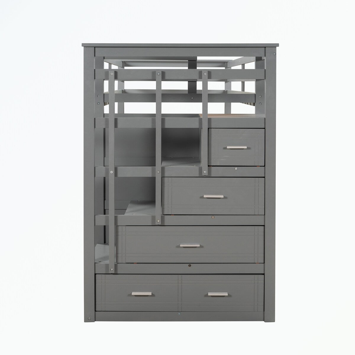 Hardwood Twin Over Twin Bunk Bed with Trundle and Staircase