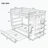 Hardwood Twin Over Twin Bunk Bed with Trundle and Staircase