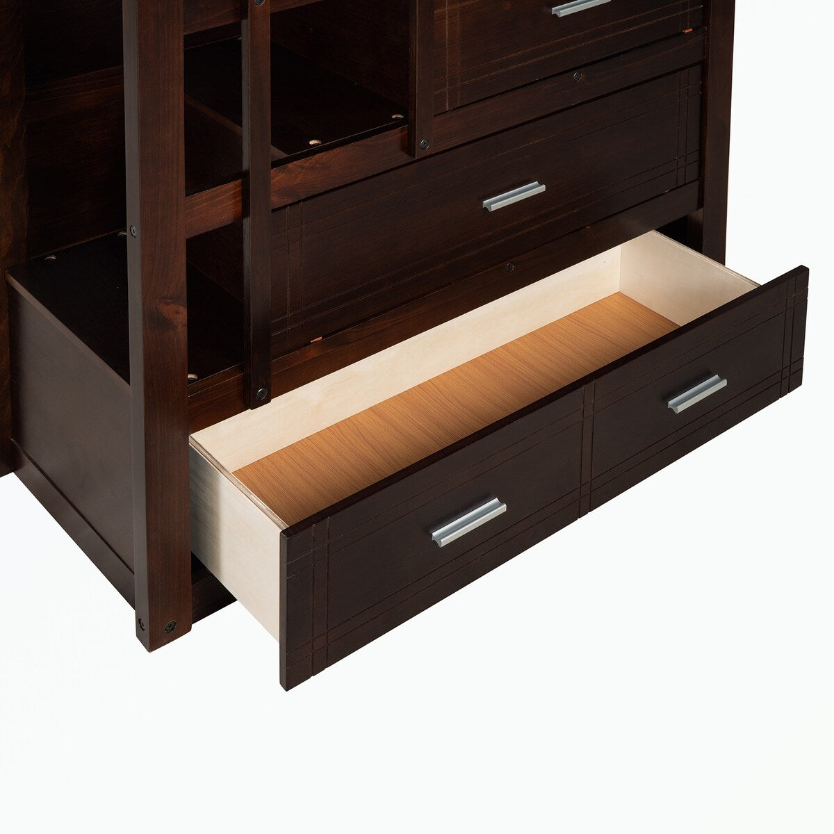 Hardwood Twin Over Twin Bunk Bed with Trundle and Staircase