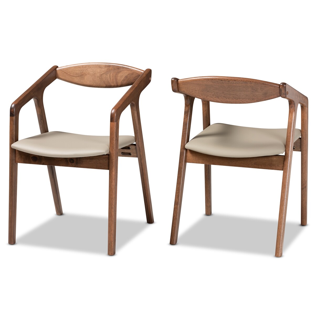 Harland Grey Faux Leather Upholstered and Walnut Brown Finished Wood 2-Piece Dining Chair Set
