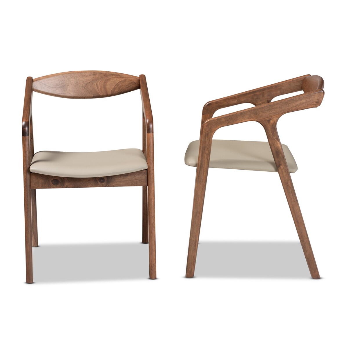 Harland Grey Faux Leather Upholstered and Walnut Brown Finished Wood 2-Piece Dining Chair Set