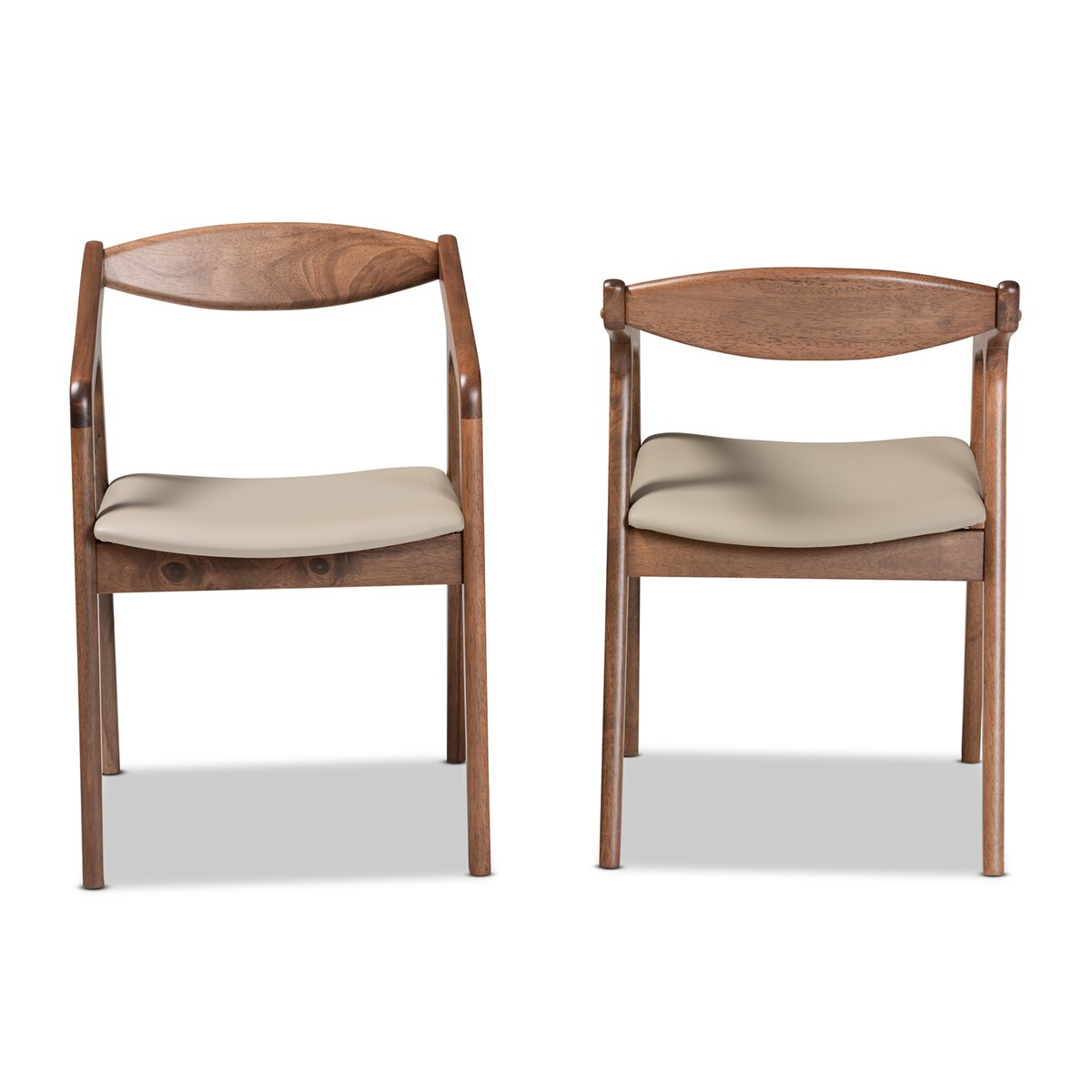 Harland Grey Faux Leather Upholstered and Walnut Brown Finished Wood 2-Piece Dining Chair Set