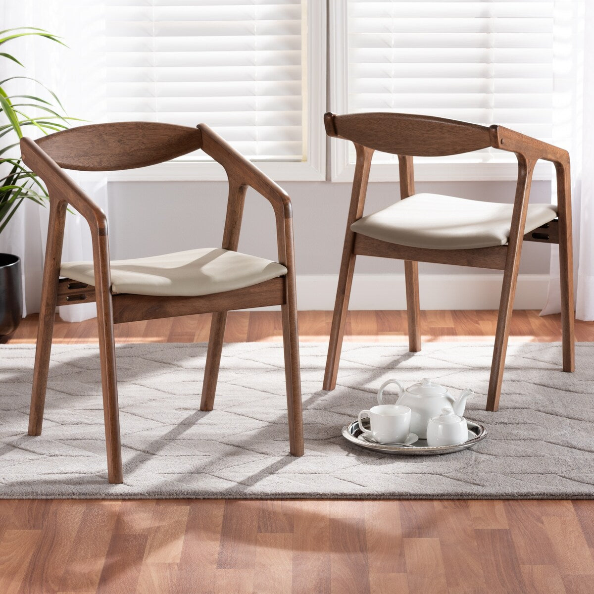 Harland Grey Faux Leather Upholstered and Walnut Brown Finished Wood 2-Piece Dining Chair Set