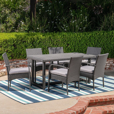 Harlowe Outdoor 7 Piece Wicker Dining Set with Cushions by Christopher Knight Home