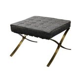 Harp & Finial Calvin Grey Distressed Ottoman - Brass Metal Frame