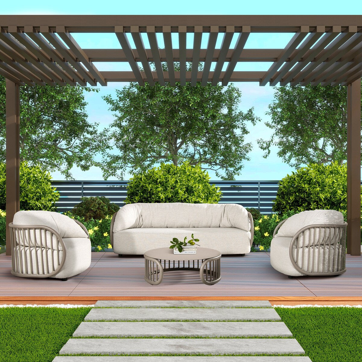 Harper 4-Piece Curved Barrel Patio Deep Seating Conversation Set