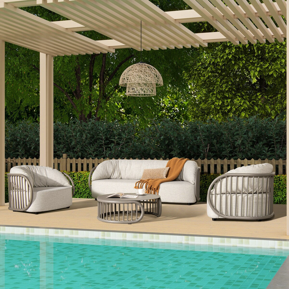 Harper 4-Piece Curved Barrel Patio Deep Seating Conversation Set