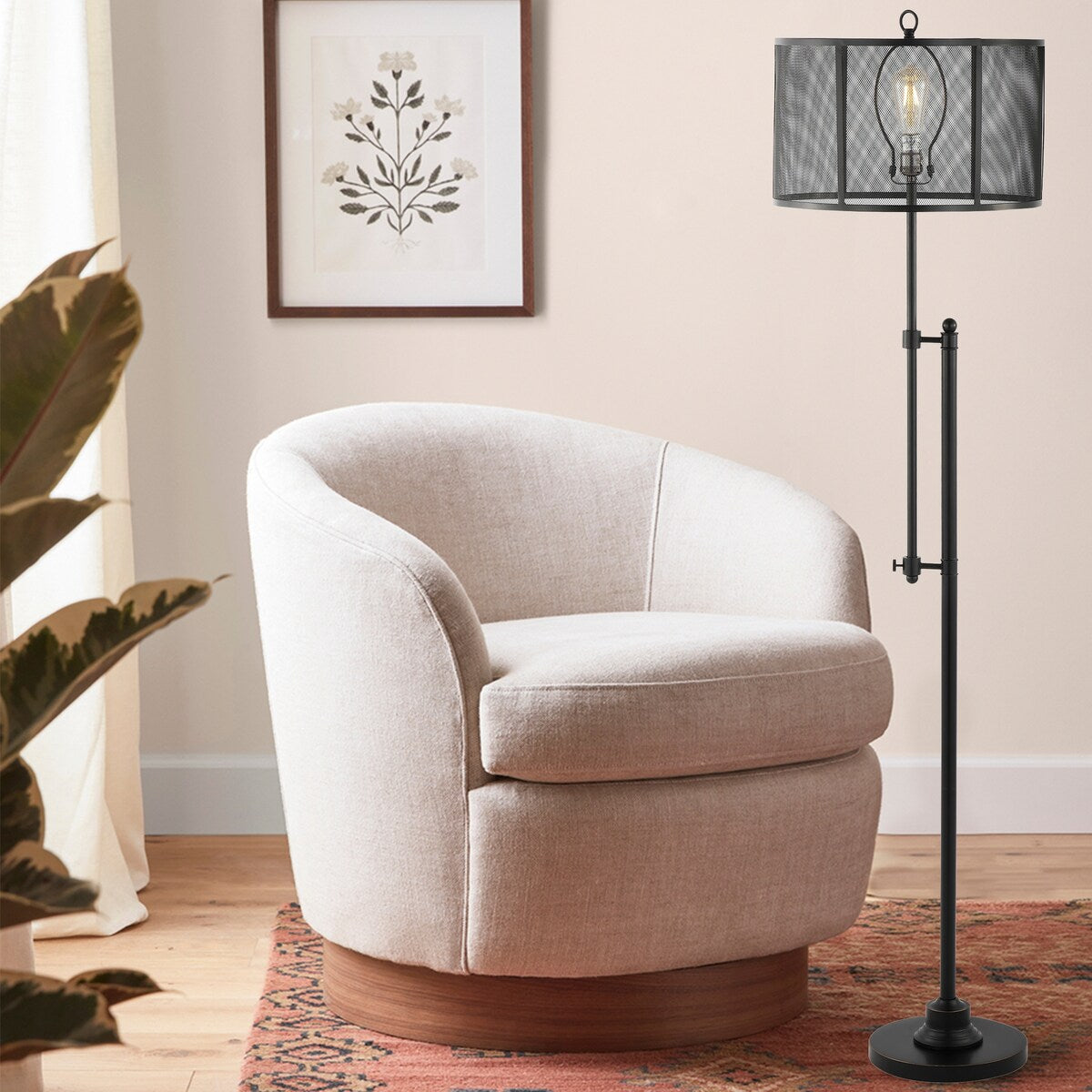 Harper 64.5" Modern Industrial Iron Height-Adjustable LED Floor Lamp, Black by JONATHAN Y