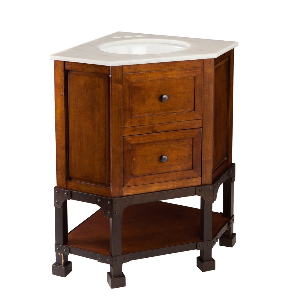 SEI Furniture Carmen Marble Top Corner Bath Vanity Sink