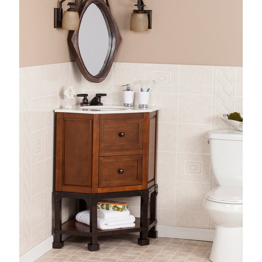 SEI Furniture Carmen Marble Top Corner Bath Vanity Sink