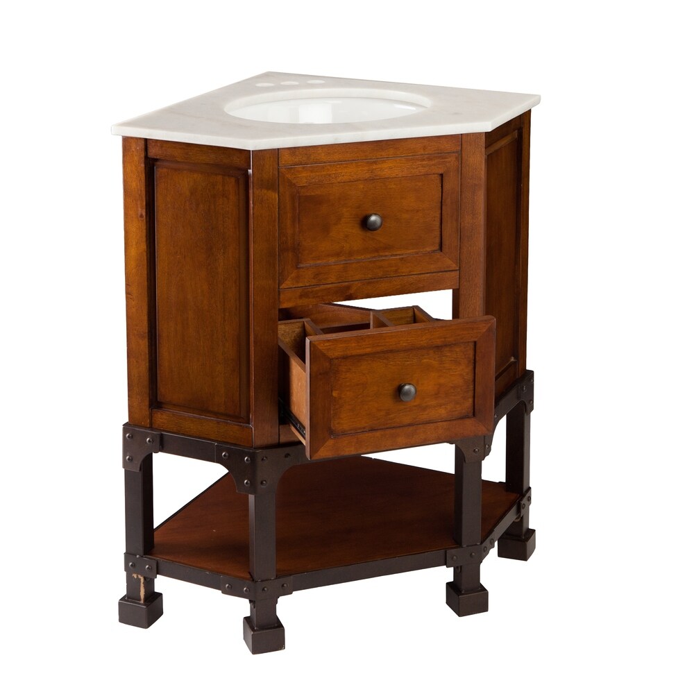 SEI Furniture Carmen Marble Top Corner Bath Vanity Sink