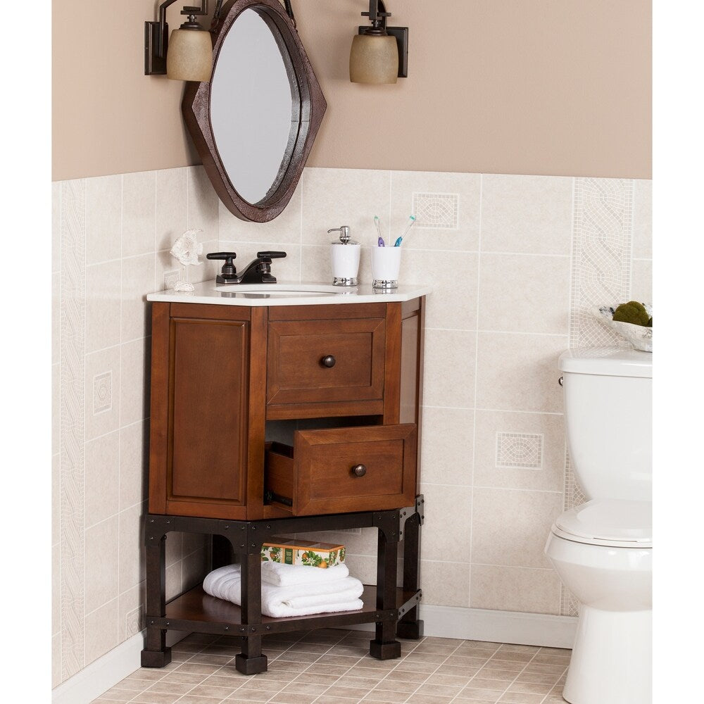 SEI Furniture Carmen Marble Top Corner Bath Vanity Sink