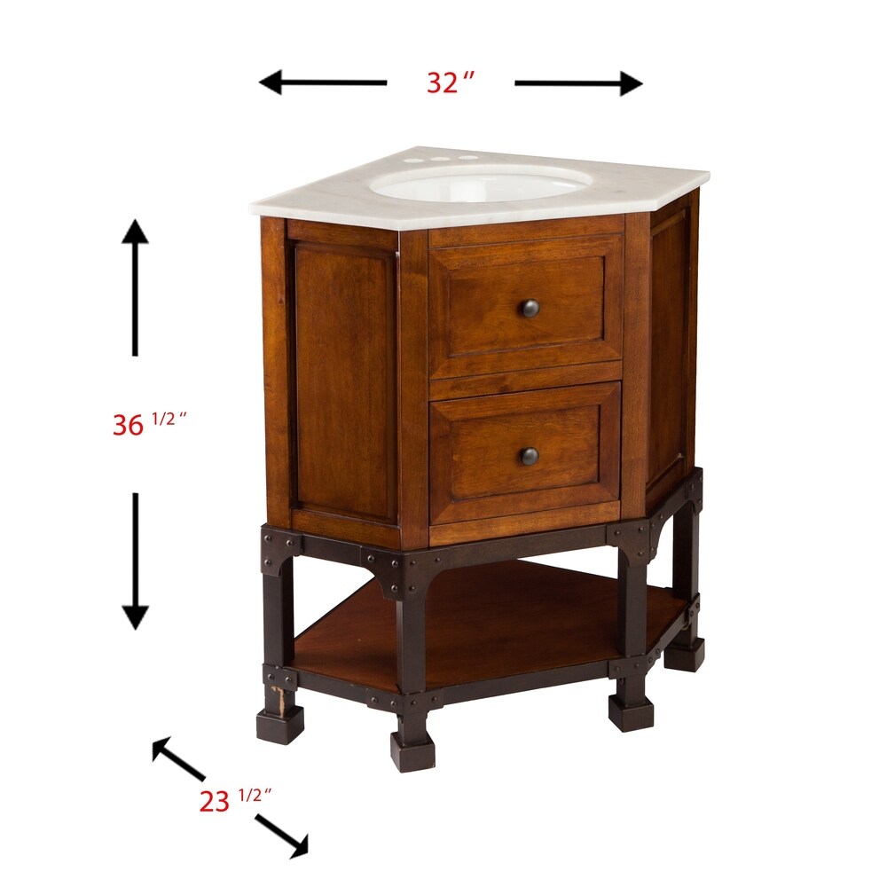 SEI Furniture Carmen Marble Top Corner Bath Vanity Sink