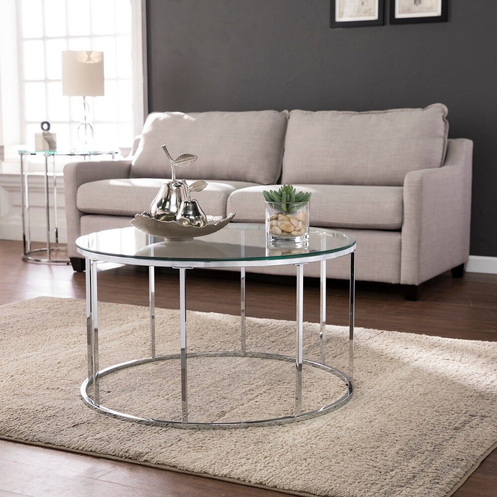 Silver Orchid Olivia Chrome Round Cocktail Table