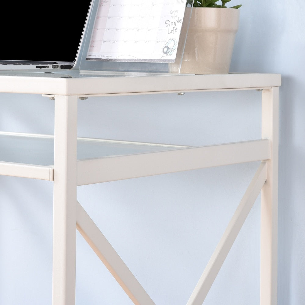 SEI Furniture Ensley Metal/Glass Small-Space Desk - White