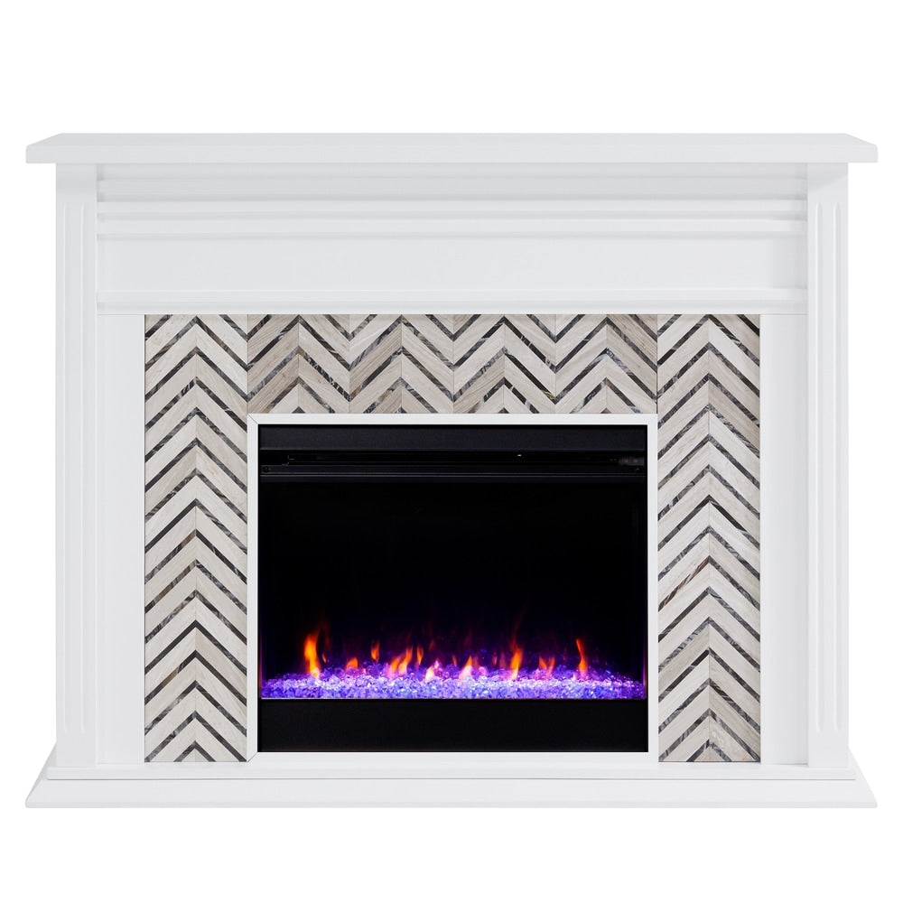 SEI Furniture Heidi Contemporary White Wood Color Changing LED Fireplace