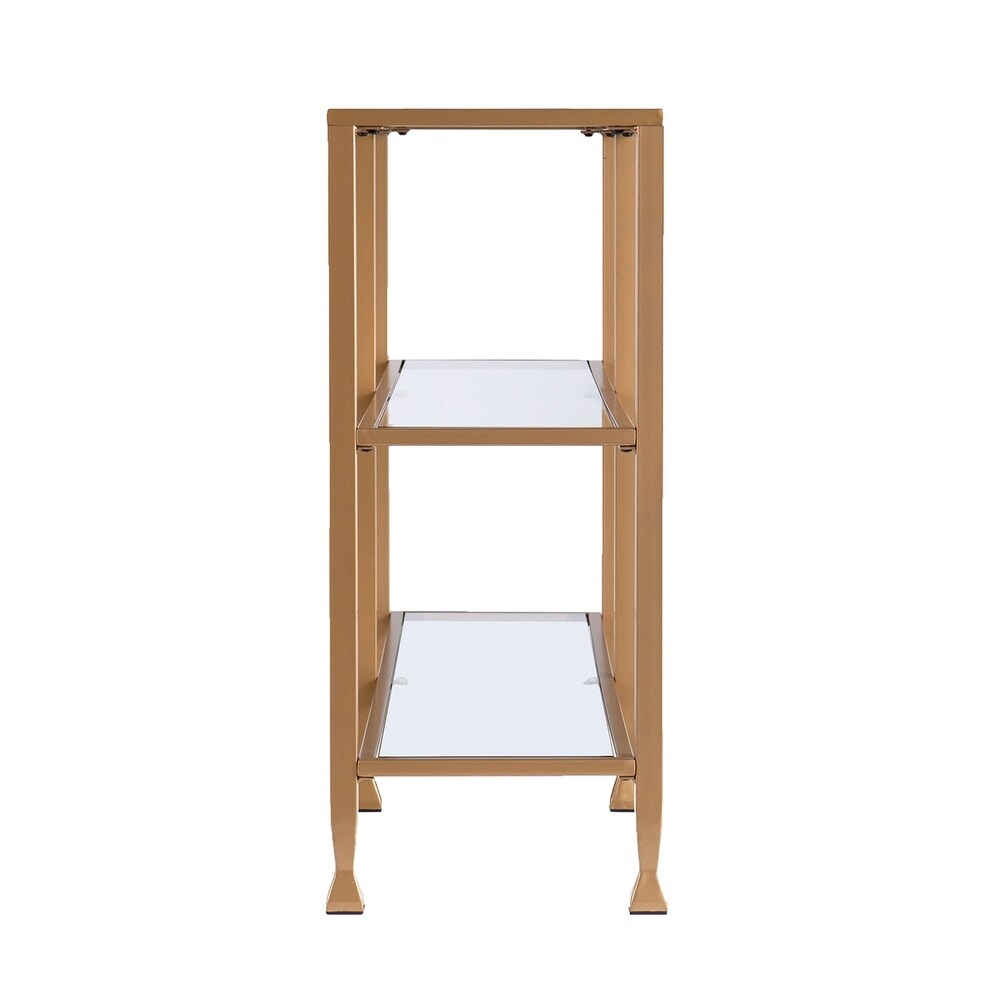 SEI Furniture Jensen Narrow Metal Console Table w/ Glass Shelves - Gold