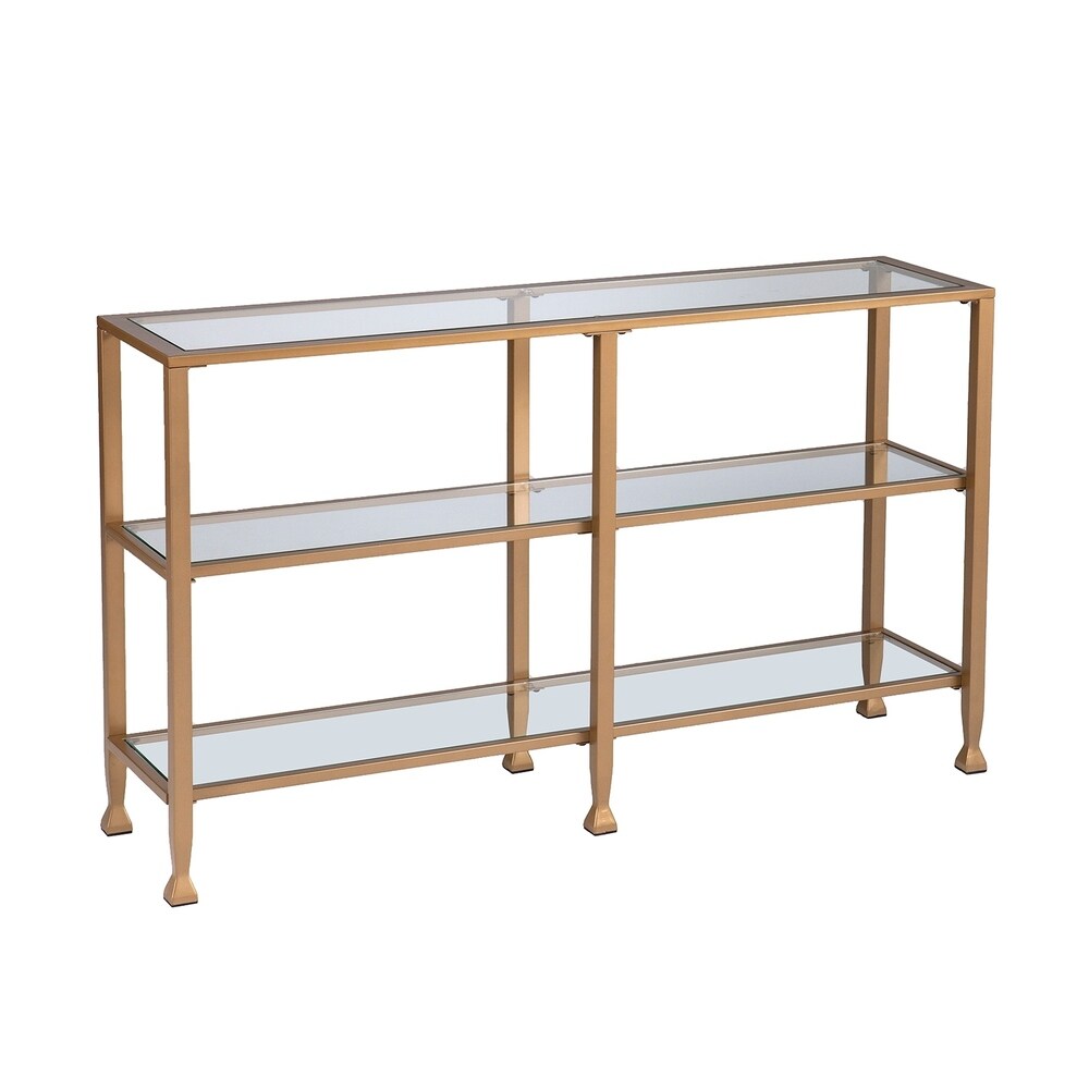 SEI Furniture Jensen Narrow Metal Console Table w/ Glass Shelves - Gold