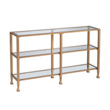 SEI Furniture Jensen Narrow Metal Console Table w/ Glass Shelves - Gold