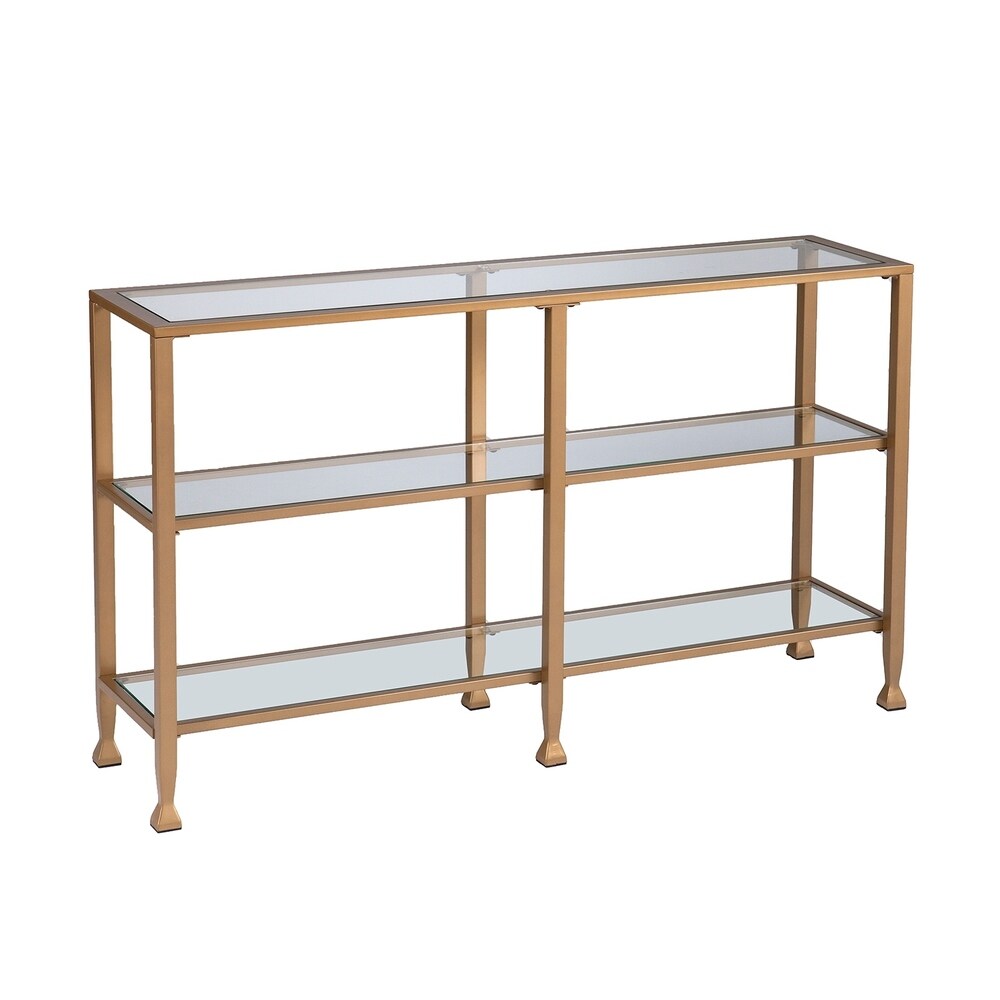 SEI Furniture Jensen Narrow Metal Console Table w/ Glass Shelves - Gold
