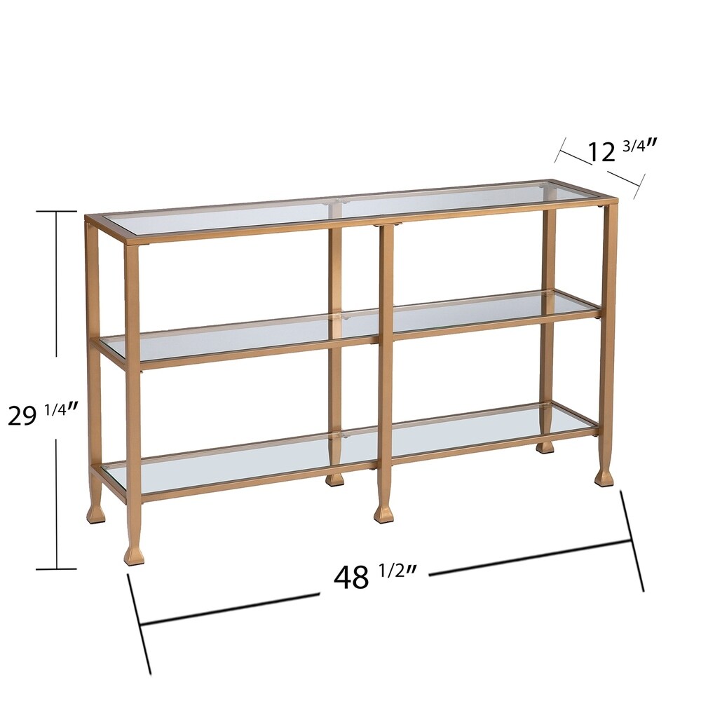 SEI Furniture Jensen Narrow Metal Console Table w/ Glass Shelves - Gold