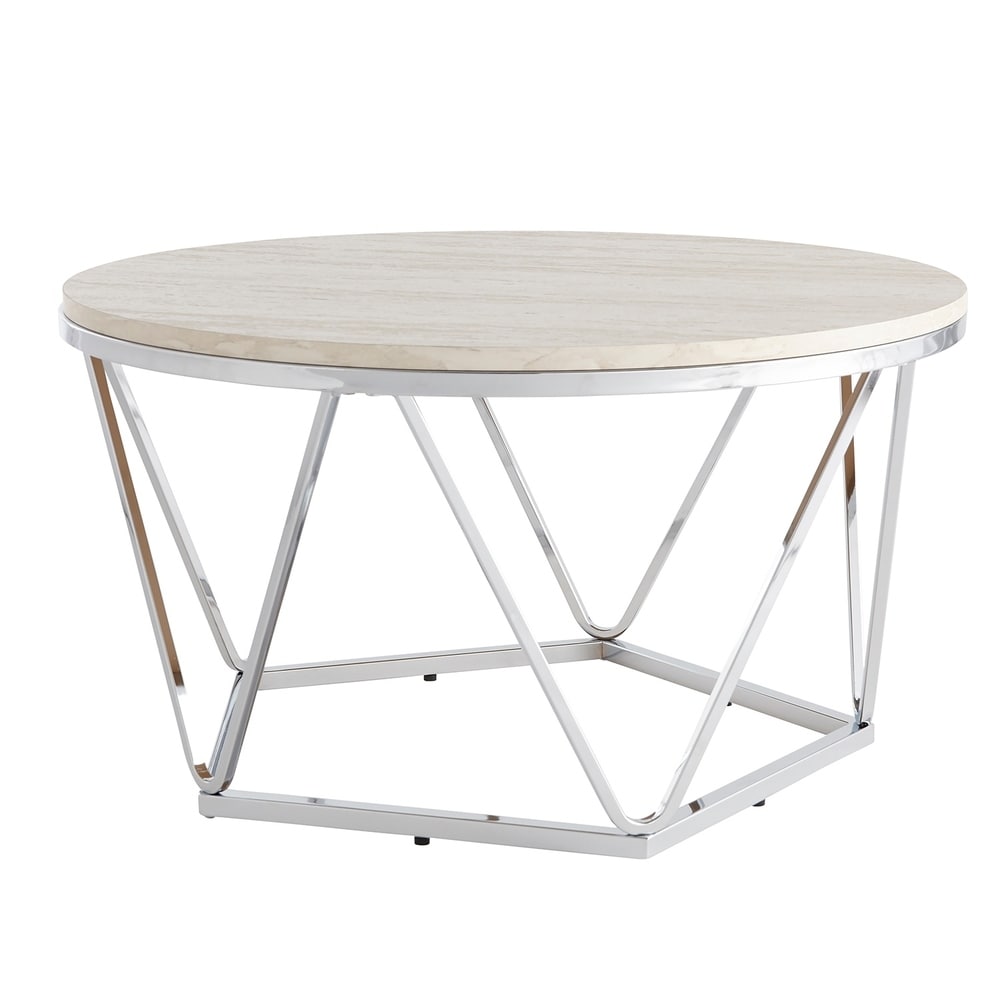 SEI Furniture Henderson Faux Marble Silver Finish Round Coffee Table