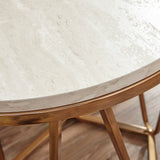 SEI Furniture Henderson Modern Faux Marble Round Side Table with Gold Geometric Base