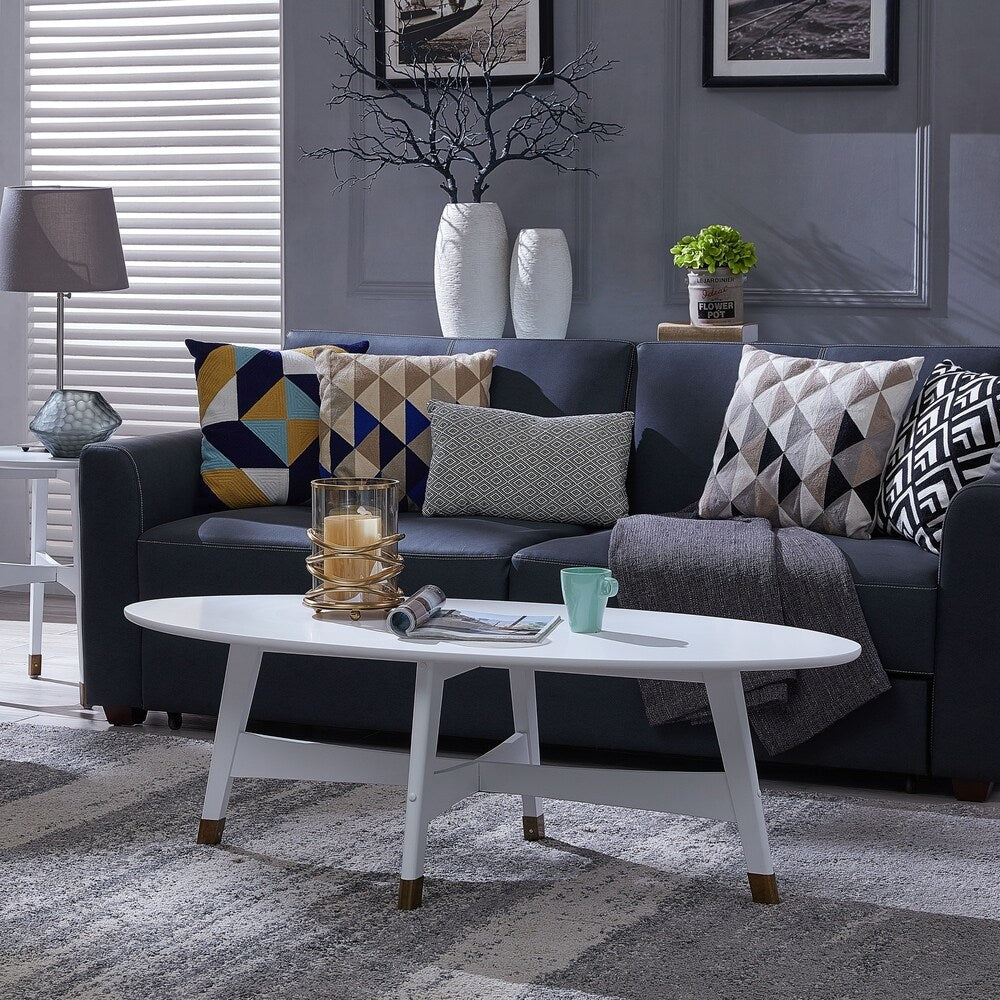 SEI Furniture Rhoda Mid Century Modern Oval Wood Coffee Table