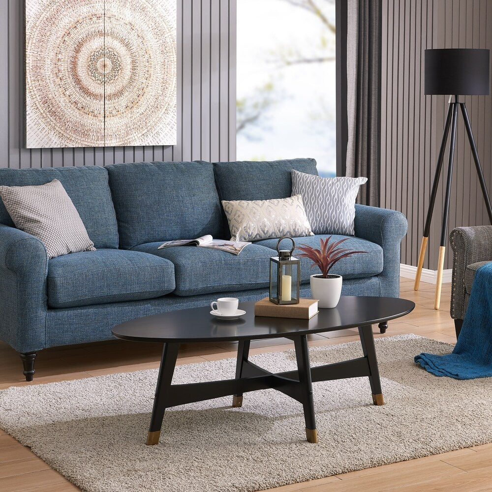 SEI Furniture Rhoda Mid Century Modern Oval Wood Coffee Table