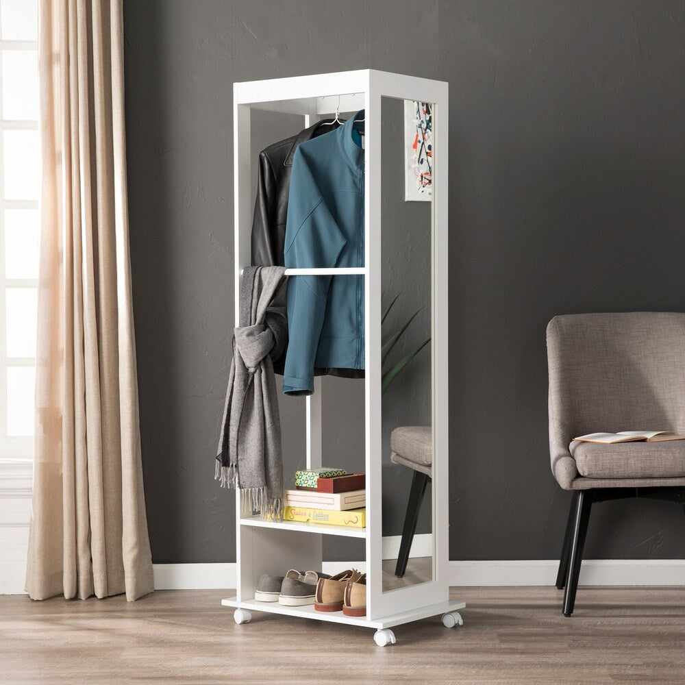 Porch & Den Upperline White Entryway Valet Stand with Mirror