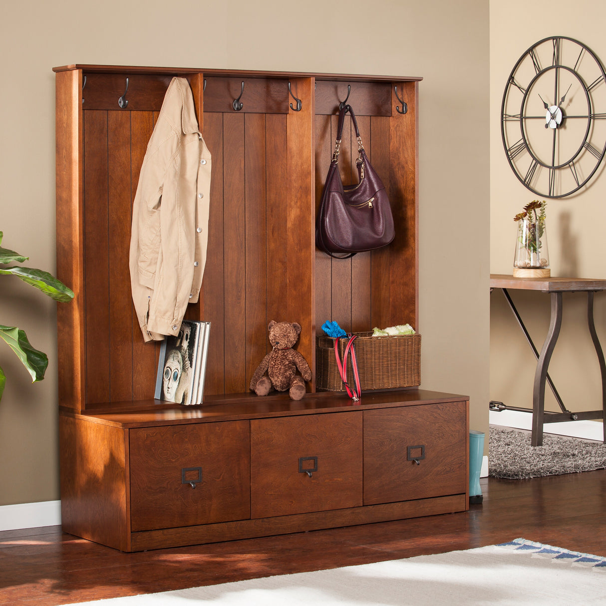 Parton Wood Entryway Hall Tree and Bench