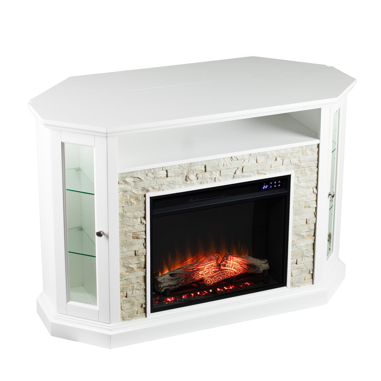 SEI Furniture Ratner Faux Stone Fresh White Corner Convertible Fireplace